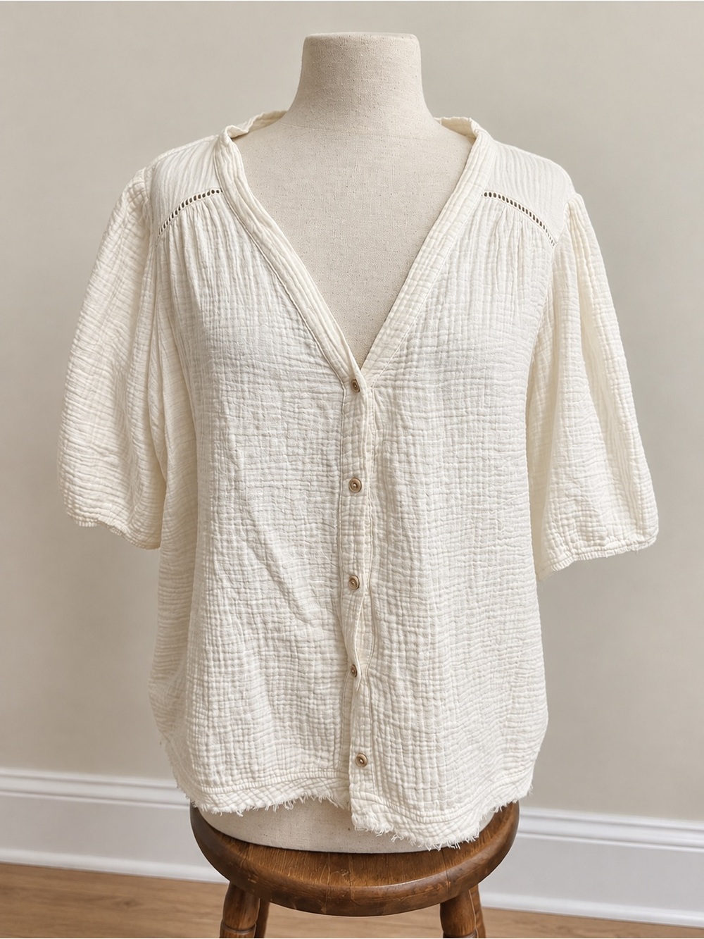 Knox Rose Cream Button-Front Gauze Blouse